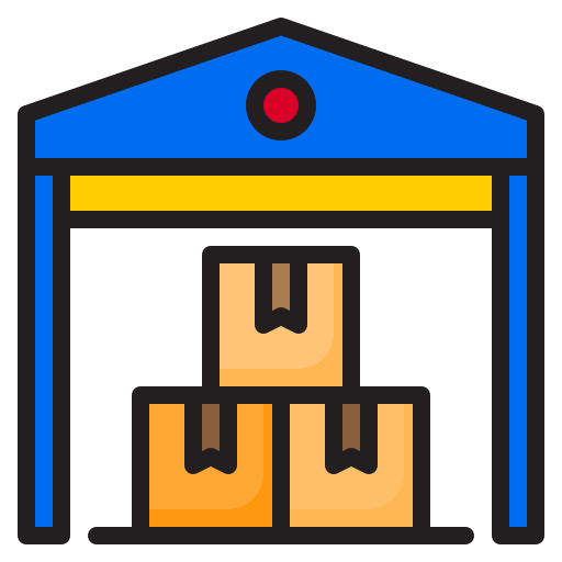 A storage unit icon with moving boxes inside