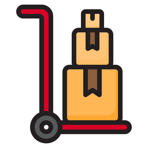 Icon of a hand truck with stacked boxes, representing moving and packing services.