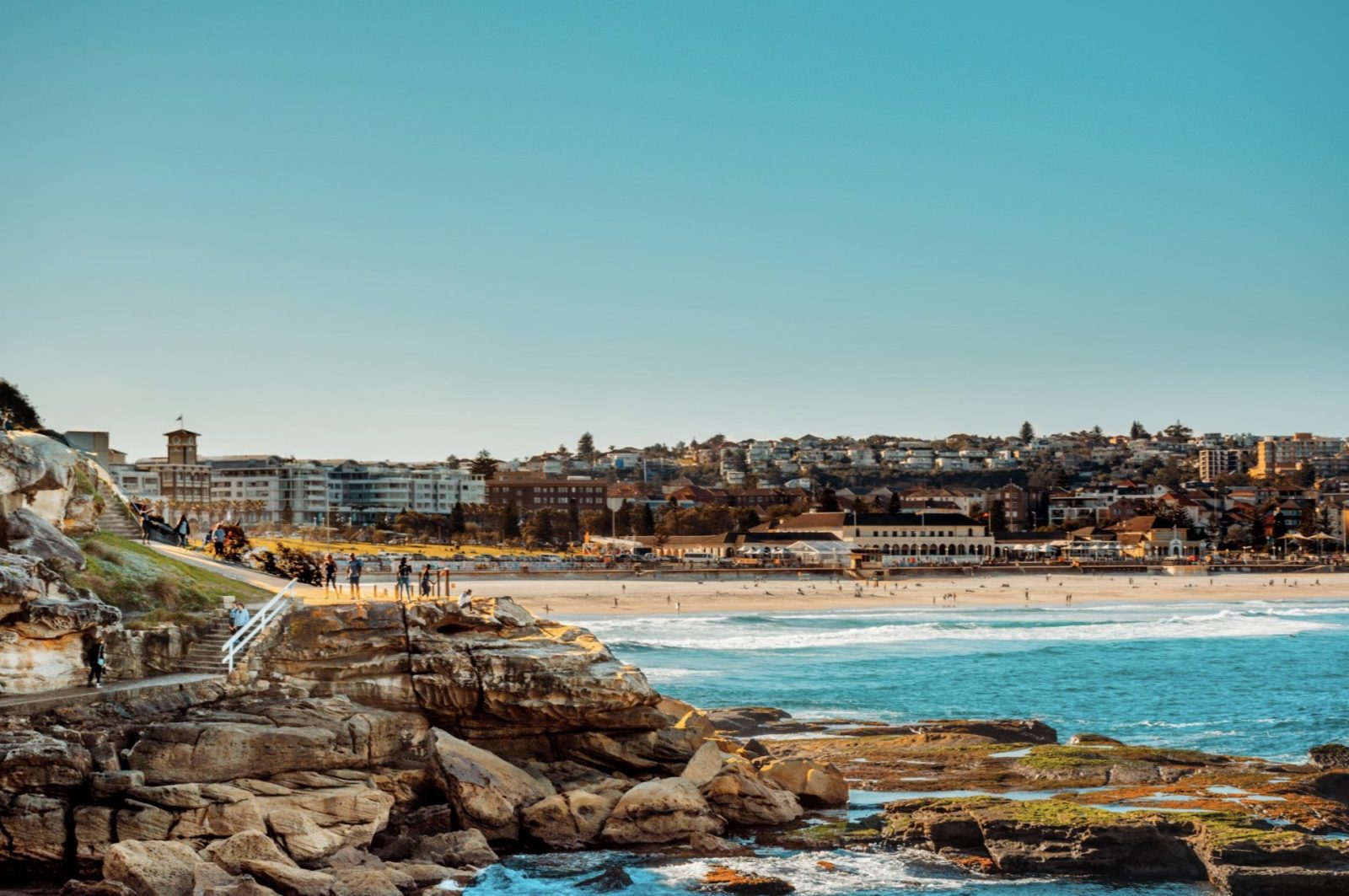 Sunny day in Bondi Beach viewed from the south end of the beach